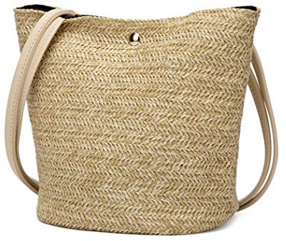 Aucune marque Femmes Sac à bandoulière en paille tissé grande capacité fourre-tout sac de plage d'été