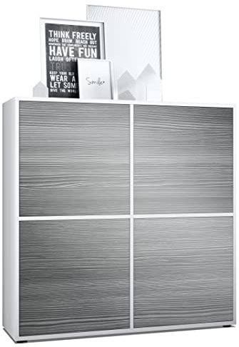Vladon Highboard Cuba V2 Schrank 104 x 105,5 x 35,5 cm Sideboard mit 8 Fächern, Made in Germany, Korpus in Weiß matt/Fronten in Avola-Anthrazit