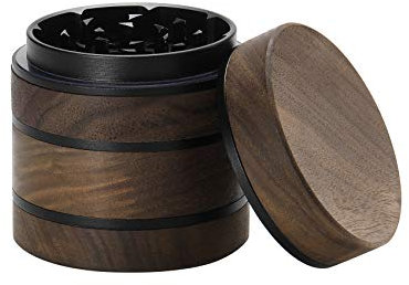DCOU Premium Large Wooden Spice Grinder Pollen Collector with Magnetic Lid and Pollen Catcher 4 Piece 2.5 inches (Black)