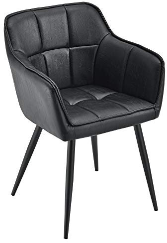 [en.casa] Esszimmerstuhl Birmingham Armlehnstuhl Bürostuhl Polsterstuhl mit Rückenlehne Schwarz mit Metallbeine 81 x 57 x 53 cm