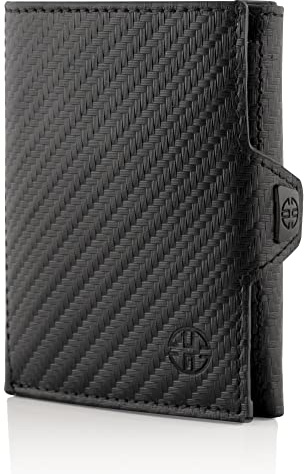 TRUSADOR Verona Leather Wallets for Men & Women Trifold Slim Front Pocket Rfid Wallet, Carbon, S, With Coin Pocket