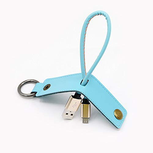 Greatatop Multifunction PU leather keyring charging cable Type C mini keychain charger cable for iphone 7 8 X XS for type C for android (Blue)