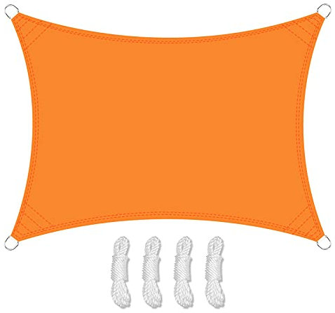 Teynewer Sun Shade Sail Rectangle 3x4m Waterproof Shade Sail for Outdoor Garden Patio Party 98% UV Block Sunscreen Awning Canopy Sunsail with Free Rope, Orange