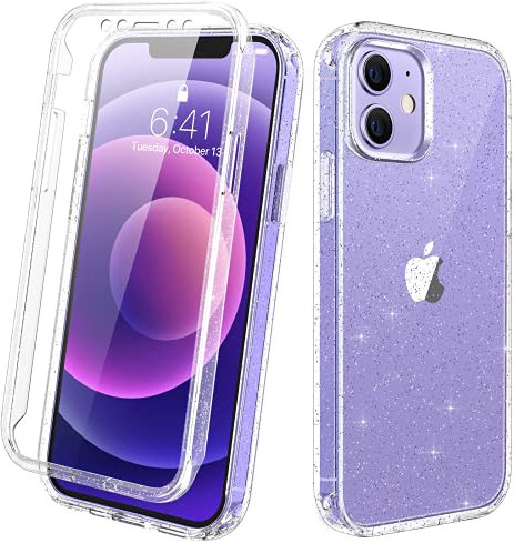 Diaclara Designed for iPhone 12/12 Pro Case, Full Body Rugged Case with Built-in Touch Sensitive Anti-Scratch Screen Protector, Soft TPU Bumper Case for iPhone 12/12 Pro 6.1 (Clear Glitter)