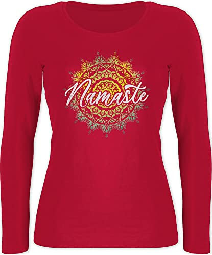 Langarmshirt Damen - Yoga und Wellness Geschenk - Namaste Vintage - M - Rot - Shirt Blume des Lebens Langarm Yoga-Bekleidung Meditation namastee Shirts Oberteil Yoga-Kleidung spirituelle Baumwolle