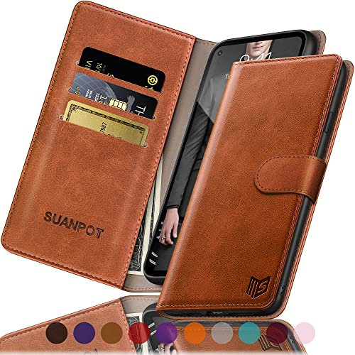 SUANPOT [RFID Schutz für Huawei P20 Pro Hülle PU Leder Handyhülle Lederhülle Klapphülle Kartenfach Flip Cover für Huawei P20 Pro Handy hülle Leather Wallet Phone Case Hellbraun