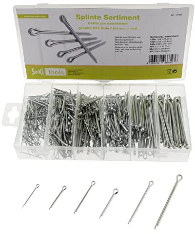 SeKi Federsplinte Splinte Sortiment 555 teilig aus verzinktem Stahl, Ø 1,6-4,0 mm, mit Sortimentskasten Sicherungsstift Sicherungssplint Sicherungsbolzen