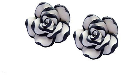 Orecchini da donna graziosi orecchini in resina bianca e nera a forma di fiore di rosa, creativi e utili