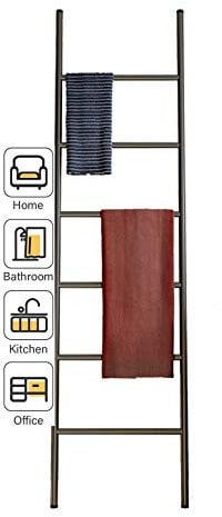 KLZUOPT Exquisite Badezimmerregale, Handtuchleiter, Metall-Handtuchleiter, Wand-Anlegeleiter mit Lagersprossen/Schwarz