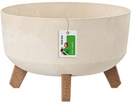 Prosperplast Pot de Fleurs avec Pieds - 17,5 x Ø 28,5 cm - Pot de Fleurs Effet béton Gracia - Crème - DGRL300LE