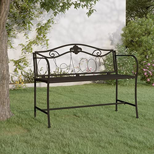 ZHOUMIN 2-Sitzer-Gartenbank, Outer Banks, Parkbank, Garten Bank Für Draussen, Garten Sitzbank, Friesenbank, Gartenmöbel, 104 cm Schwarz Stahl