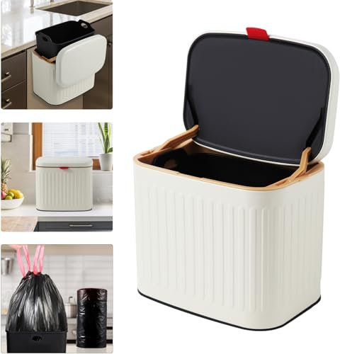Stainless Steel Trash Can with Lid, Detachable Compost Bin, Small Countertop Wall-Mount Kitchen Food Waste Bin, Hanging Garbage Can for Cabinet, Under Sink, Bathroom