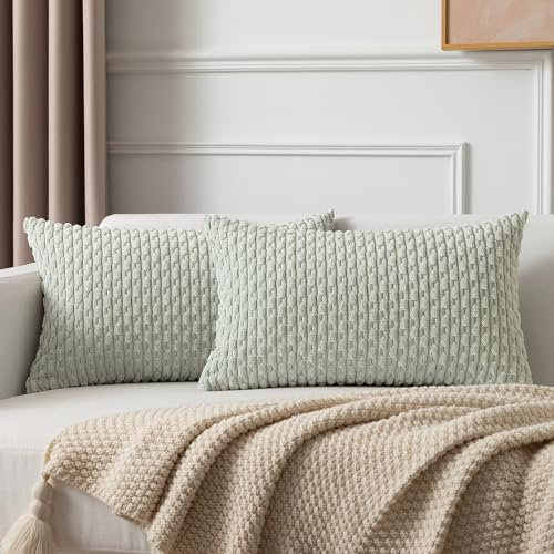 Kevin Textile Kissenbezüge, 2 Stück, Cord, dekorative Deko-Kissenbezüge, 30,5 x 50,8 cm, weich, Boho, gestreift, modernes Bauernhaus, Heimdekoration für Frühling, Sofa, Wohnzimmer, Couch, Bett,