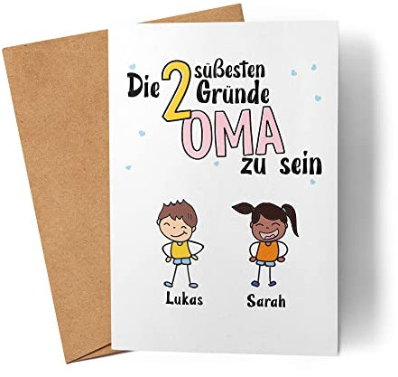 Kiddle-Design Oma Karte Geburtstag Personalisiert für Oma Enkel Enkelin Baby Geschenk Kinder Oma Geschenk Muttertag Geburtstsagskarte 2 Kinder