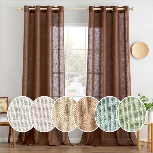 MIULEE Lino Tende Finestre con Occhielli Tenda a Pannello Traslucido Tende Moderne a Vela Trasparente Adatte per Porte Balcone Soggiorno Camera da Letto 2 Pezzo Set Curry 140x225 cm
