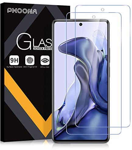 Phoona Protector de Pantalla para Xiaomi 11T/Mi 11T Pro, 2 Unidades Cristal Templado Protector Pantalla para Xiaomi 11T, Dureza 9H, Sin Burbujas, Antiarañazos(6,67 pulgadas)