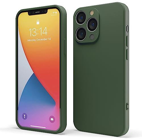 Red Ember Shockproof Case for iPhone, Ultra Slim Protective Liquid Silicone Matte Finish Phone Case with Soft Anti-Scratch Microfiber Lining (Green, iPhone 13 Pro Max)