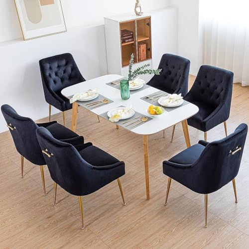 LONXIU Esszimmerstühle 6er Set, Samt Esszimmerstühle, Modern Küchenstuhl mit Metallbeinen, 13 cm Gepolsterter, für Küche Esszimmer, Wohnzimmer, Schlafzimmer (Schwarz)