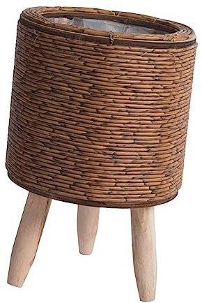 MagiDeal Geflochtener Korb-Pflanzenständer mit Beinen, Korb-Pflanzgefäß, rustikaler Boden-Blumentopf, Blumentopf, Holz-Stehbeine für Restaurant, Café, Zylinder Dunkelbraun