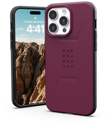 URBAN ARMOR GEAR UAG [Aktualisierte Version] Hülle Kompatibel mit iPhone 15 Pro Max Hülle 6,7 Zoll Civilian Bordeaux Eingebauter Magnet Kompatibel mit MagSafe Charging Rugged Mil-Grade Sturzsichere