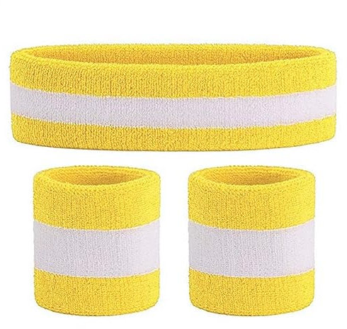 XPEX Schweissband Kopf Sport Gestreiftes Schweißband Set Sport Stirnband Armband (1 Stirnband und 2 Armbänder) Set Schweißbänder für sportliche Männer und Frauen (B)