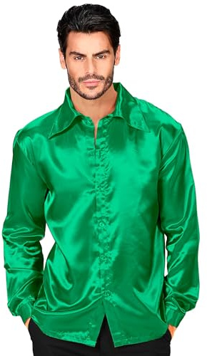 W WIDMANN Milano Party Fashion - Camisa Disco de los años 70 | De satén, conjunto disco brillante para Carnaval, fiestas retro, eventos disco y festivales de música pop