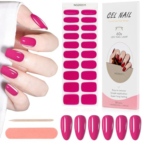 Kalolary 20PCS Nail Gel Polish Strips, Solid Color Full Wraps Nail Polish Stickers Cured Gel Nail Strips Self-Adhesive Gel Nail Wrap Stickers Decals with Nail File and Stick(UV/LED Lamp Required)