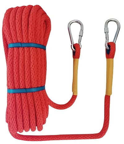 IkErna 14Mm Climbing Rope Static Rock for Escape Rope 1-100M, Escape High Resistance Cord with Carabiners/3M/Red