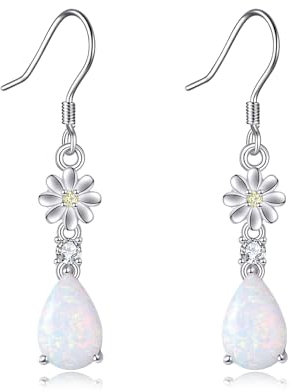Gänseblümchen Opal Ohrringe Ohrhänger für Damen Daisy Opal Ohrringe Hängend Silber 925 Tropfen ohrringe Schmuck Geschenke für Damen Mädchen