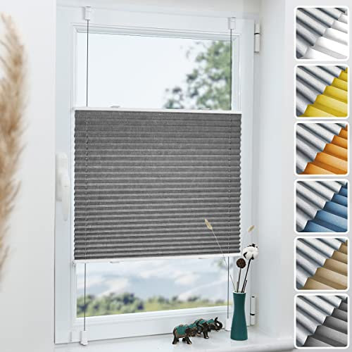 Plissee ohne Bohren Verdunkelung (Grau 80x100cm) Thermo Plissee Klemmfix Verdunklung Jalousien zum Klemmen Plissees Plisee Rollo ohne Bohre