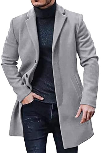 Spolverino Giacca da Uomo in Pelle Imbottita a Maniche Lunghe con Collo a Bavero Cappotto Invernale da Uomo Plus Size Giacca in Pelle di Pecora con Cappotto Vintage Cappuccio (Grey, XXL)