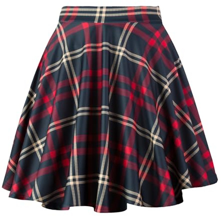 Dressever Damen Basic Vielseitige Dehnbaren Informell Casual Mini Hohe Taille A-Linie Tennisrock Tanzrock Red Plaid Small