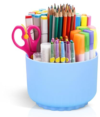 MANDRELL - Organizador escritorio giratorio, organizador escritorio 360 para organizador de rotuladores, organizador escritorio niña y niño para organizador lapices y accesorios escritorio (AZUL)