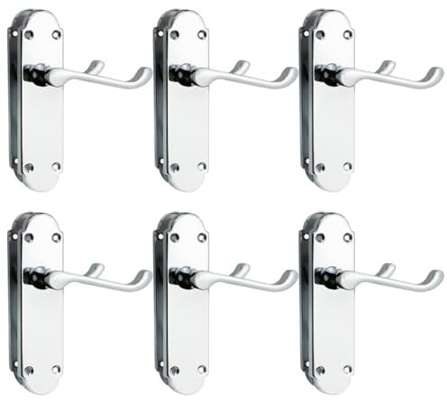 Bwintech 6 Sets Polished Chrome Richmond Lever on Plate, Latch Furniture, Backplate Door Handles,Suitable for Wooden Doors
