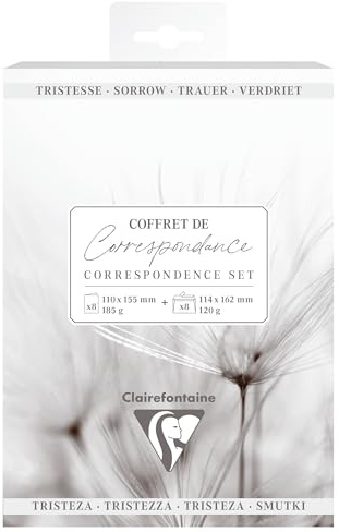 Clairefontaine 81003C – Ein Set mit passenden Beileidsmotiven – 8 Doppelkarten 11 x 15,5 cm 185 g/m² + 8 Umschläge Pollen C6 (11,4 x 16,2 cm) 120 g m/², Farbe: Stahlgrau
