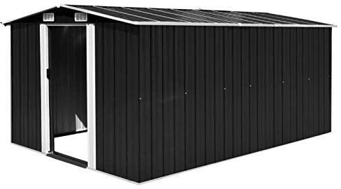 Gecheer Metall Geräteschuppen Gerätehaus Lagerhaus Schuppen Werkzeughaus Lagerschuppen Gartenhaus Gartenschuppen Metallschuppen 257 x 392 x 181 cm (B x T x H) Mit 4 Lüftungsschlitzen