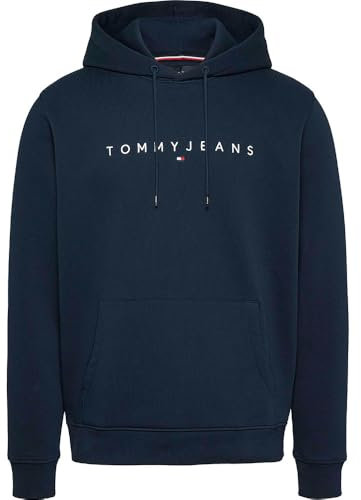 Tommy Jeans Tjm Reg Linear Logo Hoodie Ext Dm0Dm20746, Felpa con Cappuccio, Uomo, Blu (Dark Night Navy), L