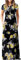 GRECERELLE Womens Maxi Dress Summer Casual Ladies Short Sleeve Crew Neck Long Dresses with Pocket for Daily, Holiday, Travel, Maternity (Yellow Rose Black, XL)
