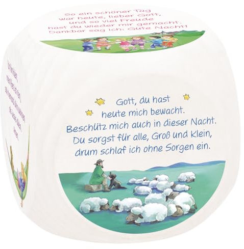 Butzon & Bercker Gebetswürfel Abendgebete aus Buchenholz mit 6 farbig geprägten Gebeten und Illustrationen von Sigrid Leberer, christliches Geschenk zur Erstkommunion oder Einschulung