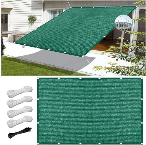 Sonnensegel Atmungsaktiv Rechteckig mit Ösen 360 x 650 cm, 98% UV Schutz, Reißfest Wetterfest, Sonnensegel Quadrat Sichtschutz, Sun Segel Sonnensegel, für Garten Balkon, Dunkelgrün
