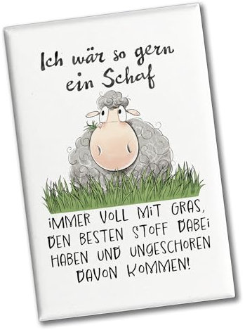Schaf Souvenir Magnet eckig mit Spruch Ich wär so gern EIN Schaf Flauschig Ironisch Witzige sarkastische Deko eine zweideutige Botschaft