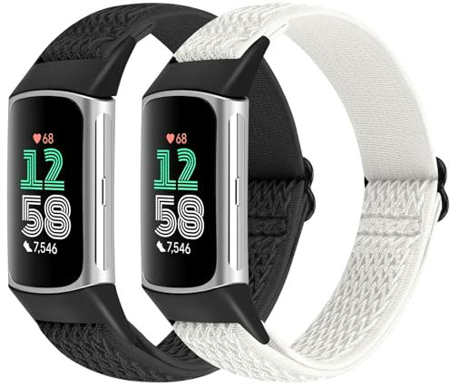 WNIPH 2 Piezas Correas de Elásticas Compatibles con Pulsera Fitbit Charge 6/Charge 5. Correas de Repuesto de Nailon Deportivas Suaves y Ajustables para Fitbit Charge 5 para Mujeres y Hombres.