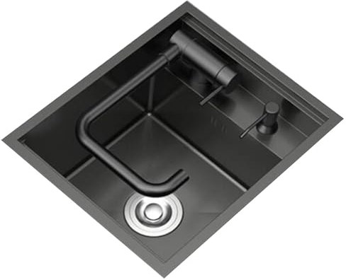 Unsichtbare Küchenspüle mit Wasserhahnabdeckung, ideal für Restaurants, gewerbliche Nutzung und Wohnungen – kompaktes Einzelbecken-Design für Bar- und kleine Spülbecken (Farbe: schwarzer Stahl,