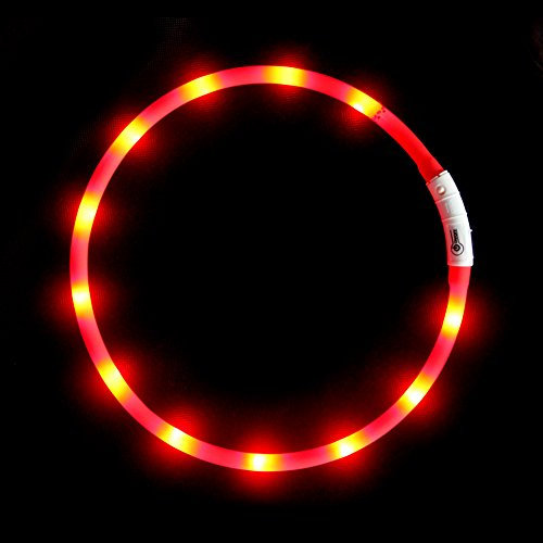 LED-Hundehalsband, wiederaufladbar über USB, blinkend, Sicherheitshalsband, weiches Silikon, wasserdicht, längenverstellbar, Haustier-Halskette mit 3 Blinkmodi, Rot