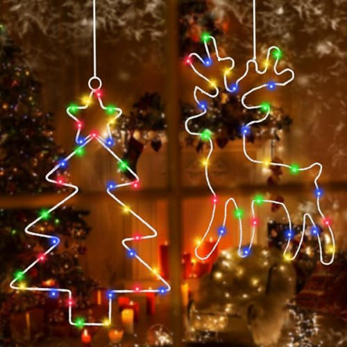 Fensterdeko Weihnachten Beleuchtet,2 Stück Fenster Beleuchtung Lichterketten Gesamt 100 LED, Weihnachtsbeleuchtung Fenster Mit 8 Lichtmodi für Weihnachten,Vorhang,Balkon,Party Innen - und Außenbereich