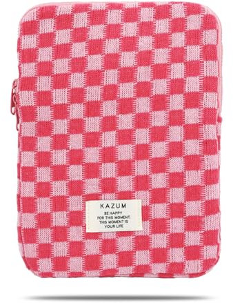 Linpr Puffy iPad Sleeve 11 Inch, Carrying Case Bag for Women, Cute Knitting Cover Pouch Compatible with 11 and 12 Inch Laptops, iPad Pro 11,10.9 iPad 10, 10.2 Ipad 7 8 9 (Checkered Red, 9-11 inch)