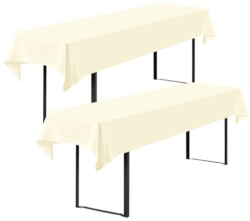 Showgeous 2 Stück Biertisch Tischdecke universal für 50cm u.70cm Biertische Hussen für Biertisch Biertischhussen Biertisch-Husse Bierzeltgarnitur Rechteckige Tischdecken Waschbar 100x250cm(Beige)