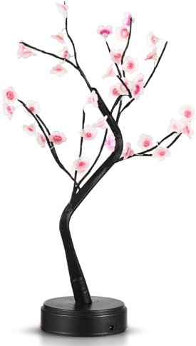 Septpenta RGB Kirschblütenbaum Licht mit 2 Lichtmodi, LED Kunstblumen Bonsai Baum, Rosa Tischlampe, Heimbeleuchtungsbaum, Valentinstag Herzstück