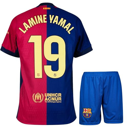 IHIMI Lamine Yamal Trikot Kinder Set 2026 Barcelona Heimtrikot Blau Rot mit Shorts Kompatibel mit Yamal Fans Trikot für Kinder Jungen 152