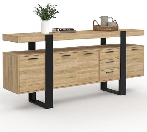 IDMarket - Buffet 180 cm Phoenix XXL 4 Portes et 3 tiroirs Bois et Noir